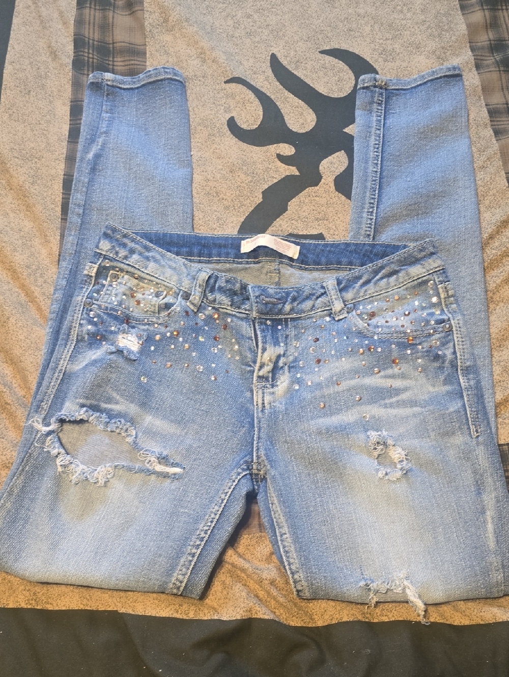 Light Blue Distressed Women's Jeans with Stud Detail Like New Worn Once